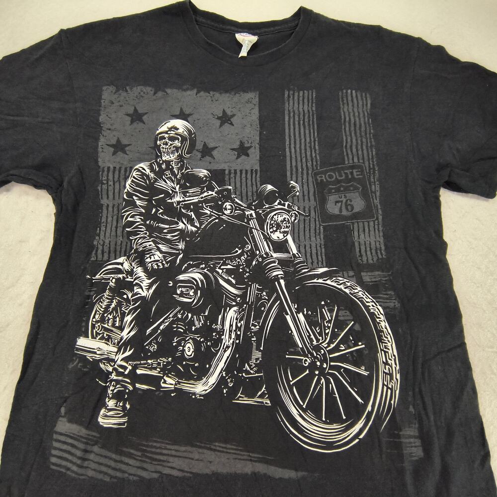 Delta Biker Graphic Short Sleeve Crew Neck Casual T Shirt Mens Size L Black